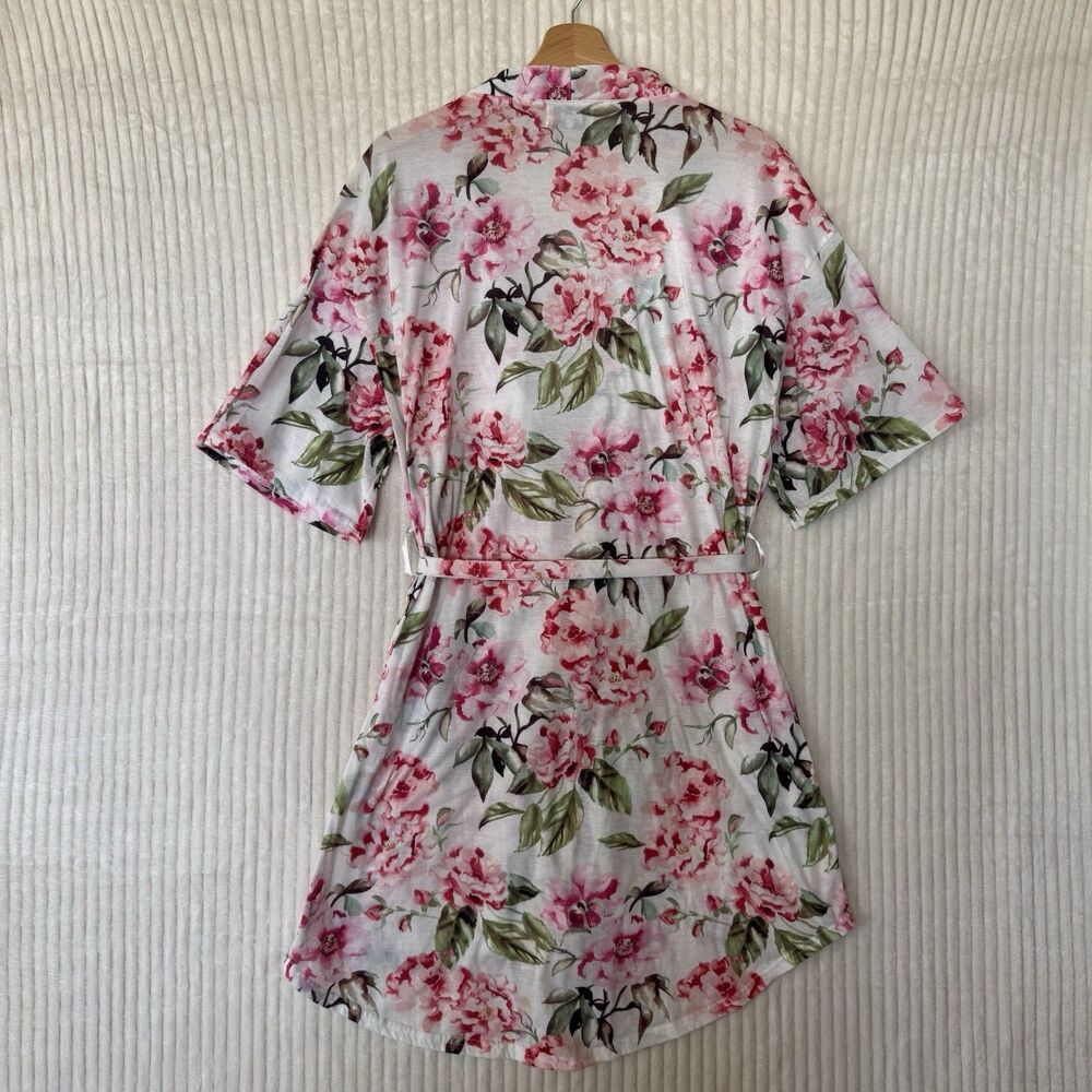Show Me Your Mumu Robe Kimono Womens OS One Size White Pink Floral Belted Cardi - Picture 10 of 10